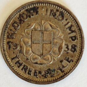 Vintage 1938 Great Britain Three Pence Silver Coin